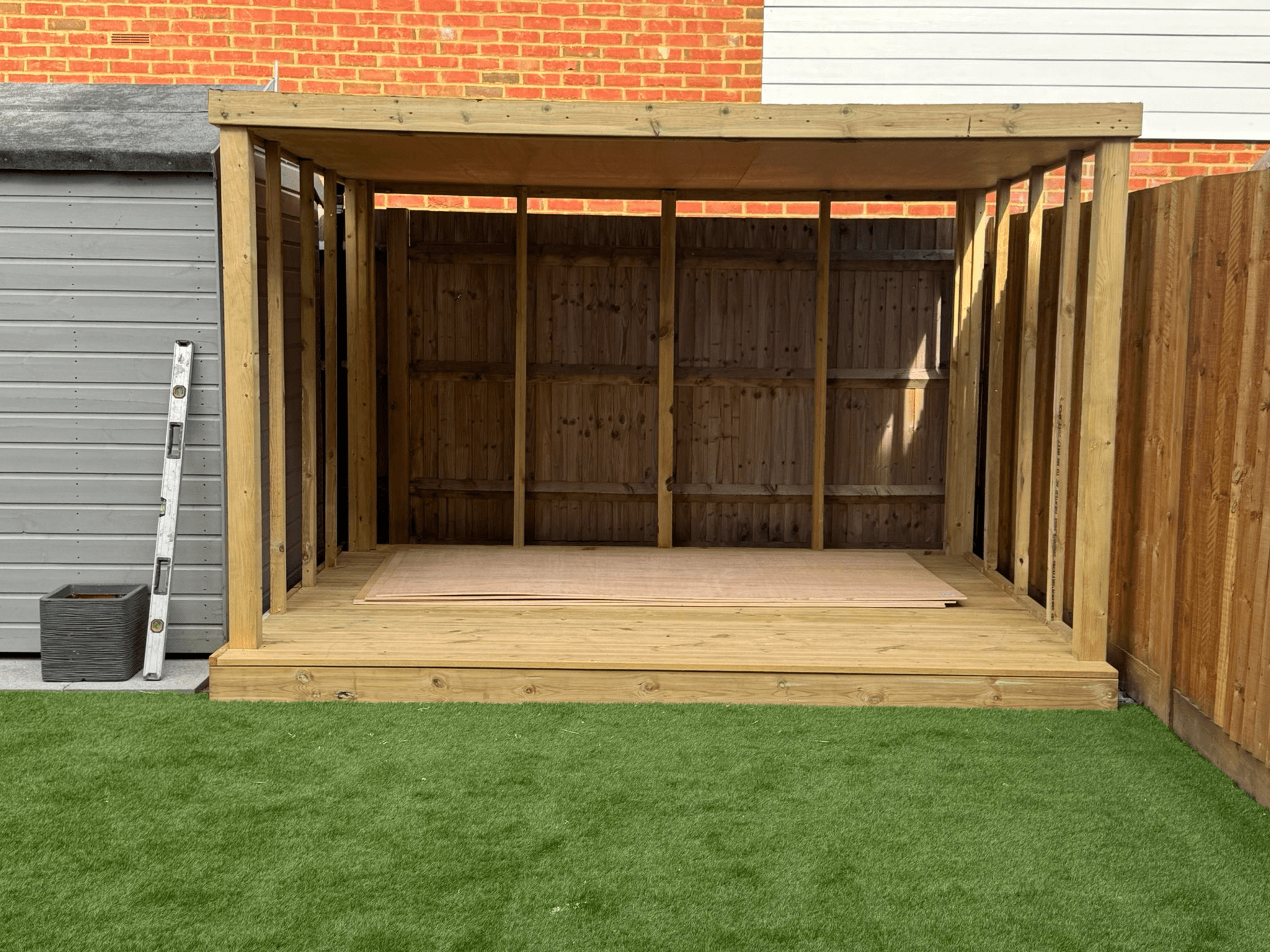 Timber pergola frame under construction